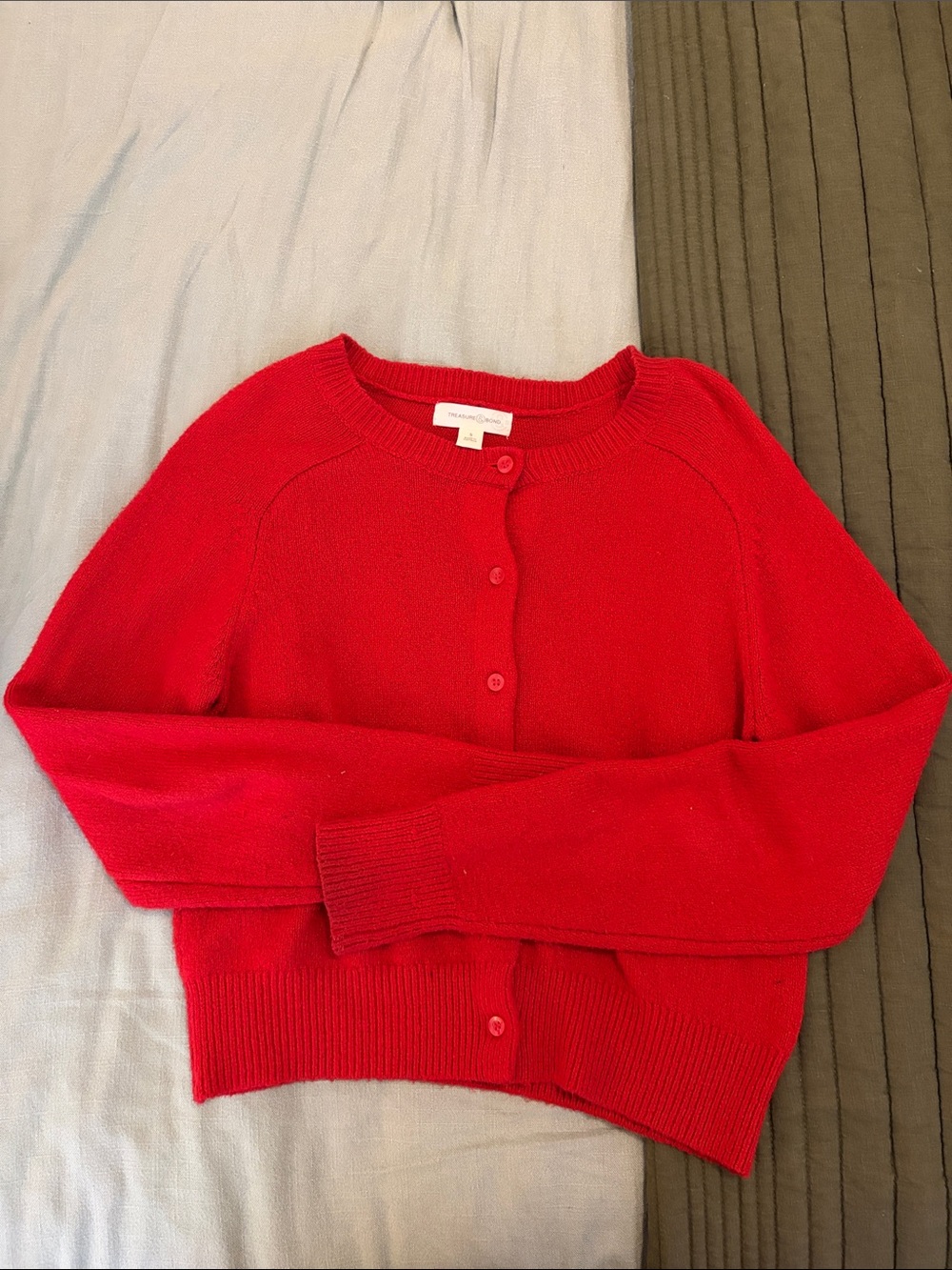 Red Button-Front Women's Sweater Cardigan